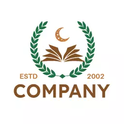 Elegant Green and Brown Book Emblem for Quranic Company Logo Template