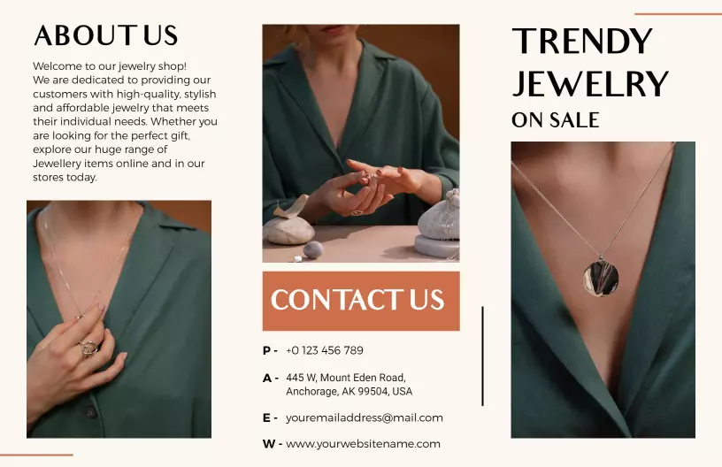Elegant Green and Earthy Jewelry Shop Sale Brochure Template