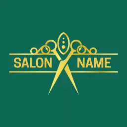 Elegant Green and Gold Scissors Design for Salon Logo Template