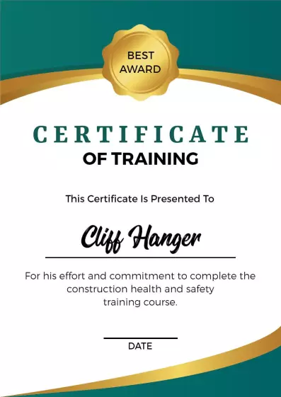 Elegant Green and Gold Training Completion Certificate Template
