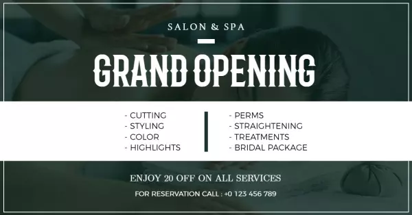 Elegant Green and White Grand Opening Salon Banner Template