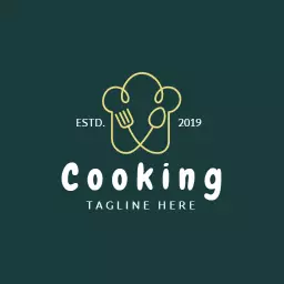 Elegant Green and Yellow Cooking Logo with Culinary Elements Logo Template