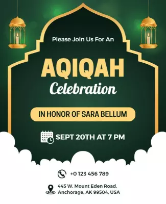 Elegant Green AQIQAH Celebration Invitation Poster Template
