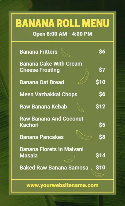 Elegant Green Banana Roll Menu Template