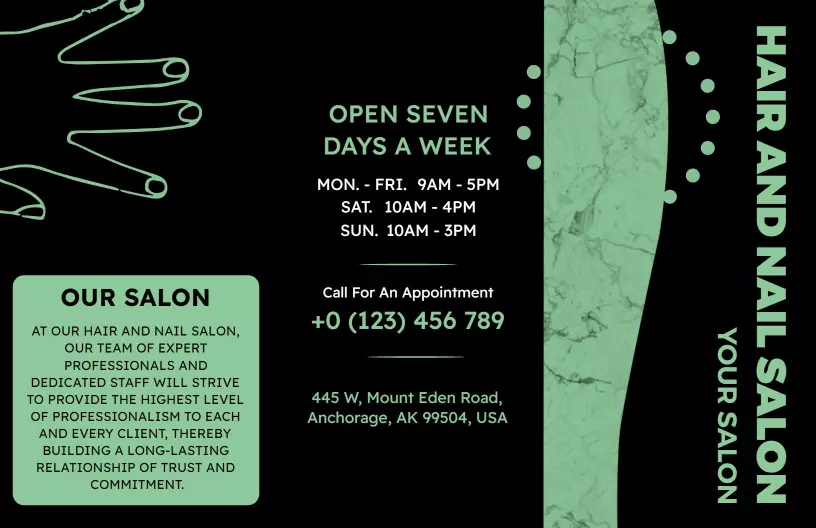 Elegant Green Beauty Salon Manicure and Pedicure Services Brochure Template