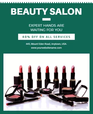 Elegant Green Beauty Salon Promotional Discount Poster Template