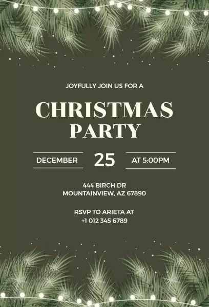 Elegant Green Christmas Party Celebration Invitation Template