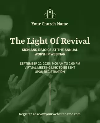 Elegant Green Church Revival Worship Webinar Flyer Template