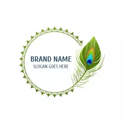 Elegant Green Circular Design with Peacock Feather Logo Template