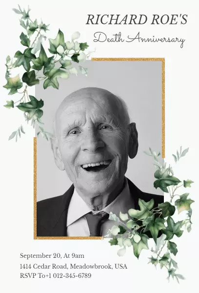 Elegant Green Death Anniversary Celebration Invitation Template