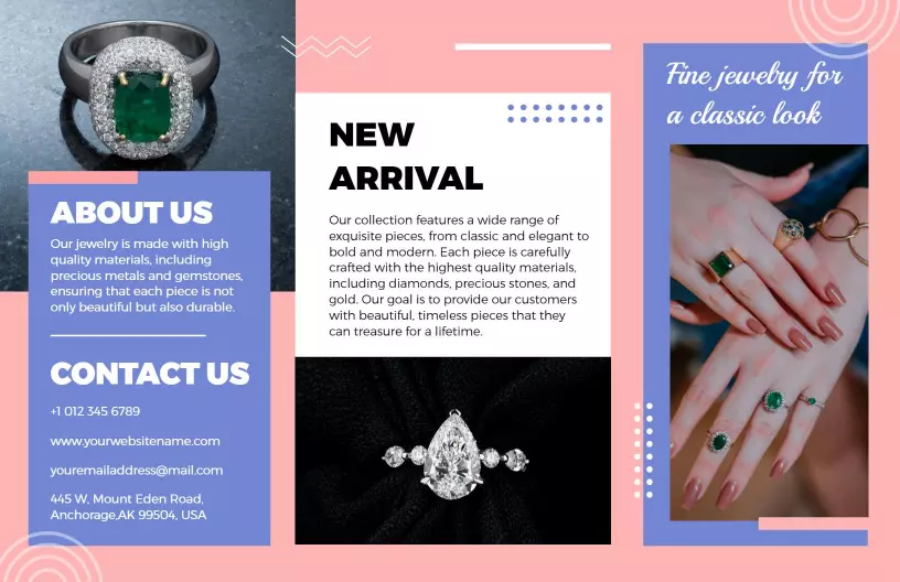 Elegant Green Emerald and Diamond Jewelry Brochure Template