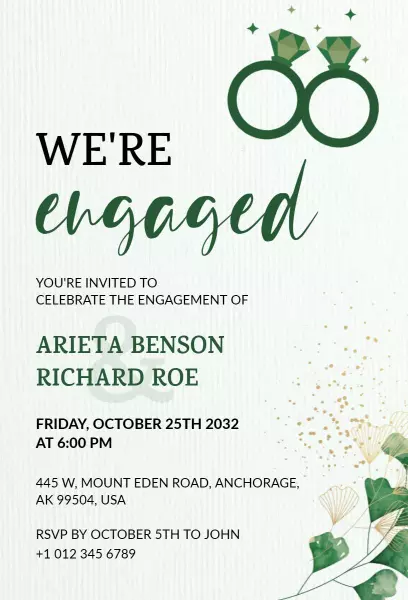 Elegant Green Engagement Celebration Gathering Invitation Template