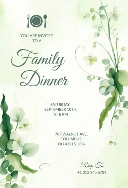 Elegant Green Family Dinner Gathering Invitation Template