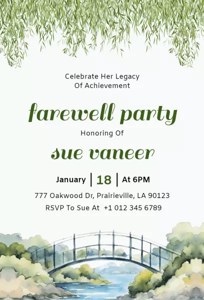 Elegant Green Farewell Party Celebration Invitation Template