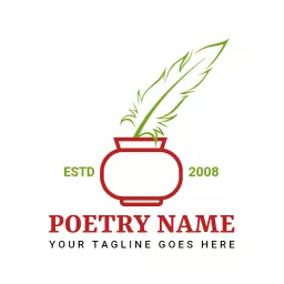 Elegant Green Feather Quill Representing Poetry Writing Logo Template