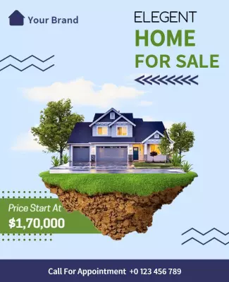 Elegant Green Floating House For Sale Poster Template