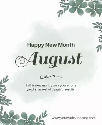 Elegant Green Floral August New Month Greeting Poster Template