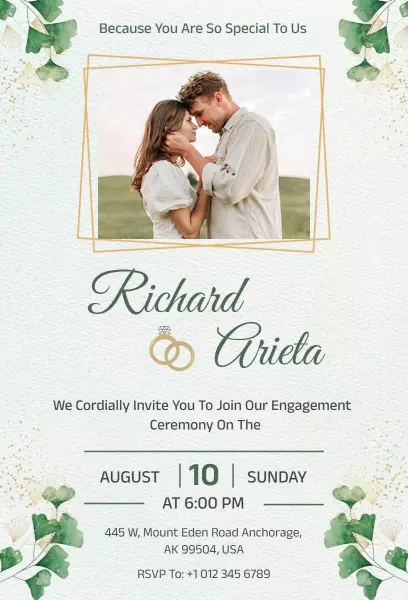 Elegant Green Floral Engagement Ceremony Invitation Template