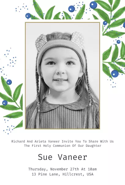 Elegant Green Floral First Communion Celebration Invitation Template