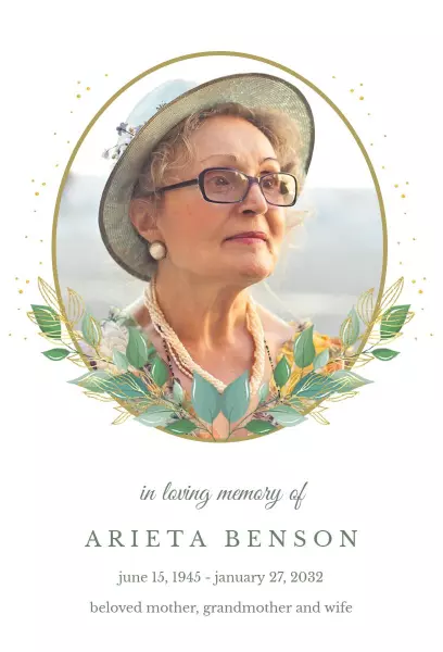 Elegant Green Floral Tribute Memorial Service Invitation Template