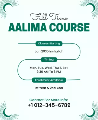 Elegant Green Full Time Aalimah Course Enrollment Poster Template
