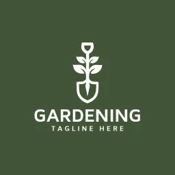 Elegant Green Gardening Logo Featuring Leaf and Shovel Design Logo Template