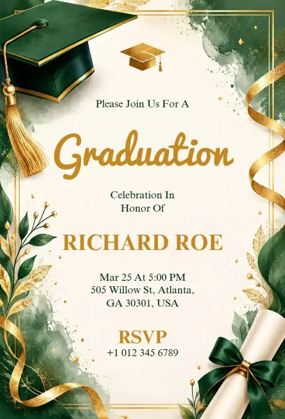 Elegant Green Graduation Celebration Ceremony Invitation Template