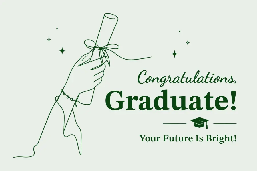 Elegant Green Hand-Drawn Graduation Greeting Postcard Template