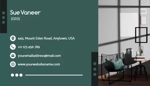 Elegant Green Interior Design Professional Business Card Template