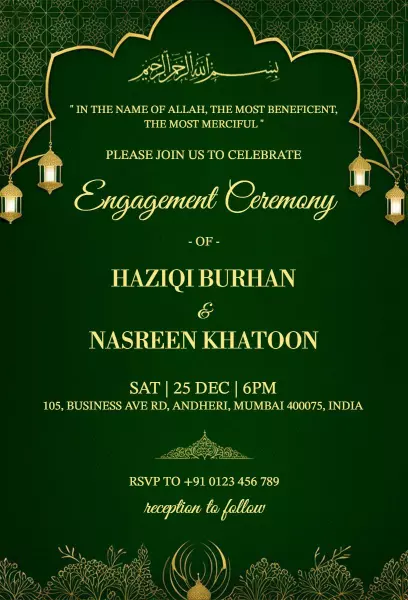 Elegant Green Islamic Engagement Ceremony Invitation Template