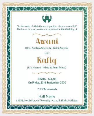 Elegant Green Islamic Wedding Invitation Poster Template