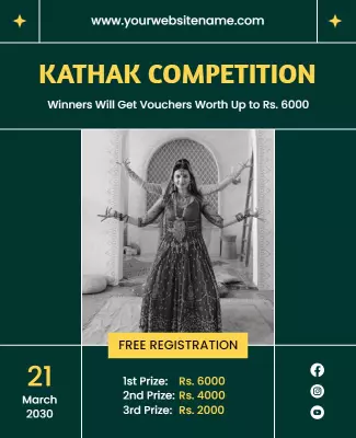 Elegant Green Kathak Dance Competition Registration Poster Template