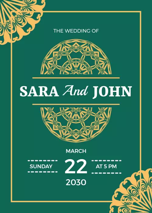Elegant Green Mandala Wedding Ceremony Invitation Template