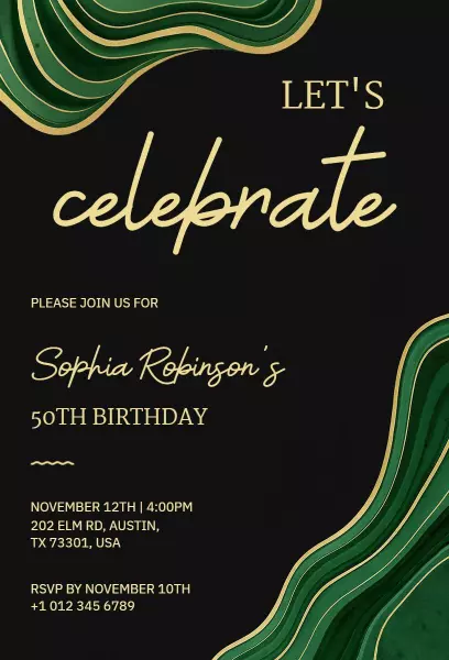 Elegant Green Marble 50th Birthday Celebration Invitation Template