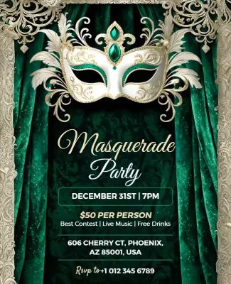 Elegant Green Masquerade Party Celebration Poster Template