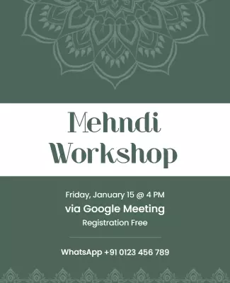 Elegant Green Mehndi Workshop Online Event Poster Template