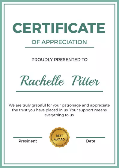 Elegant Green Minimalist Appreciation Award Certificate Template