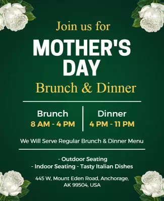 Elegant Green Mother's Day Brunch and Dinner Poster Template
