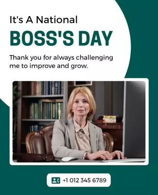 Elegant Green National Boss's Day Appreciation Poster Template