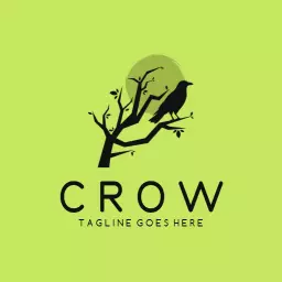 Elegant Green Nature Scene Featuring a Crow Logo Template