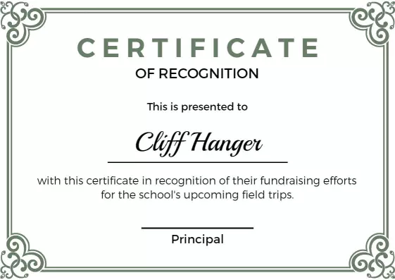 Elegant Green Ornate Recognition Fundraising Certificate Template