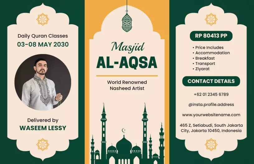 Elegant Green Quran Classes and Nasheed Artist Brochure Template