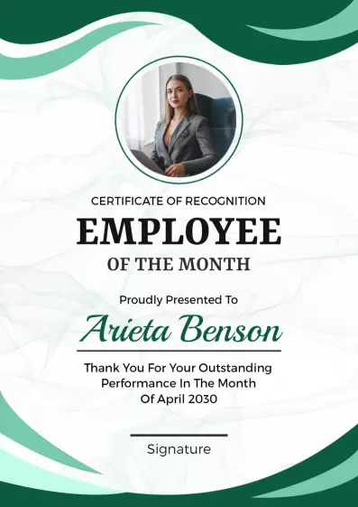 Elegant Green Swirl Design Employee of the Month Certificate Template