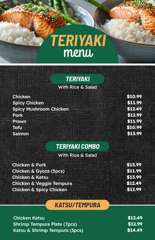 Elegant Green Teriyaki and Katsu Selection Menu Template
