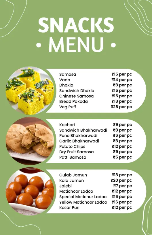 Elegant Green-Themed Indian Snack Menu Template