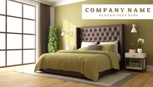 Elegant Green Upholstery Bedroom Design Business Card Template
