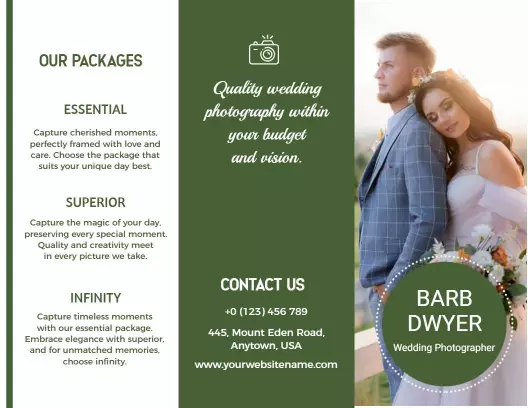 Elegant Green Wedding Photography Package Services Brochure Template