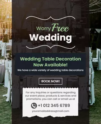 Elegant Green Wedding Table Decoration Services Poster Template