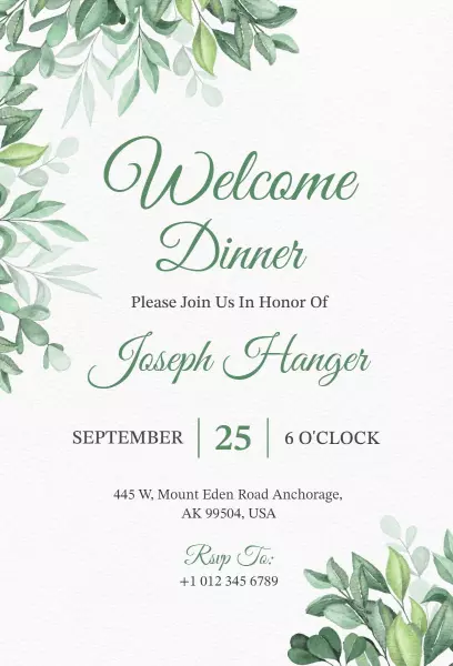 Elegant Green Welcome Dinner Gathering Invitation Template