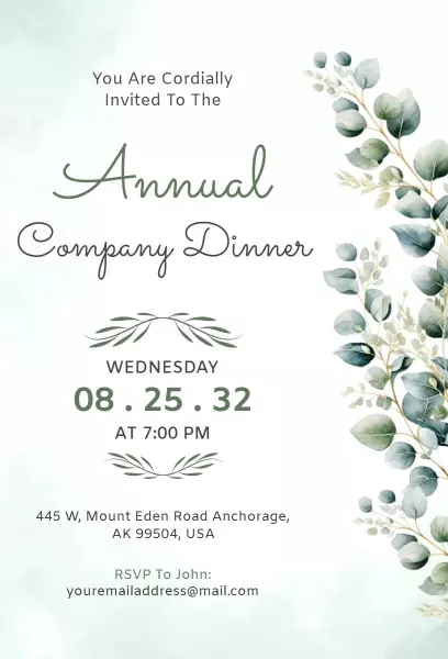 Elegant Greenery Annual Company Dinner Party Invitation Template